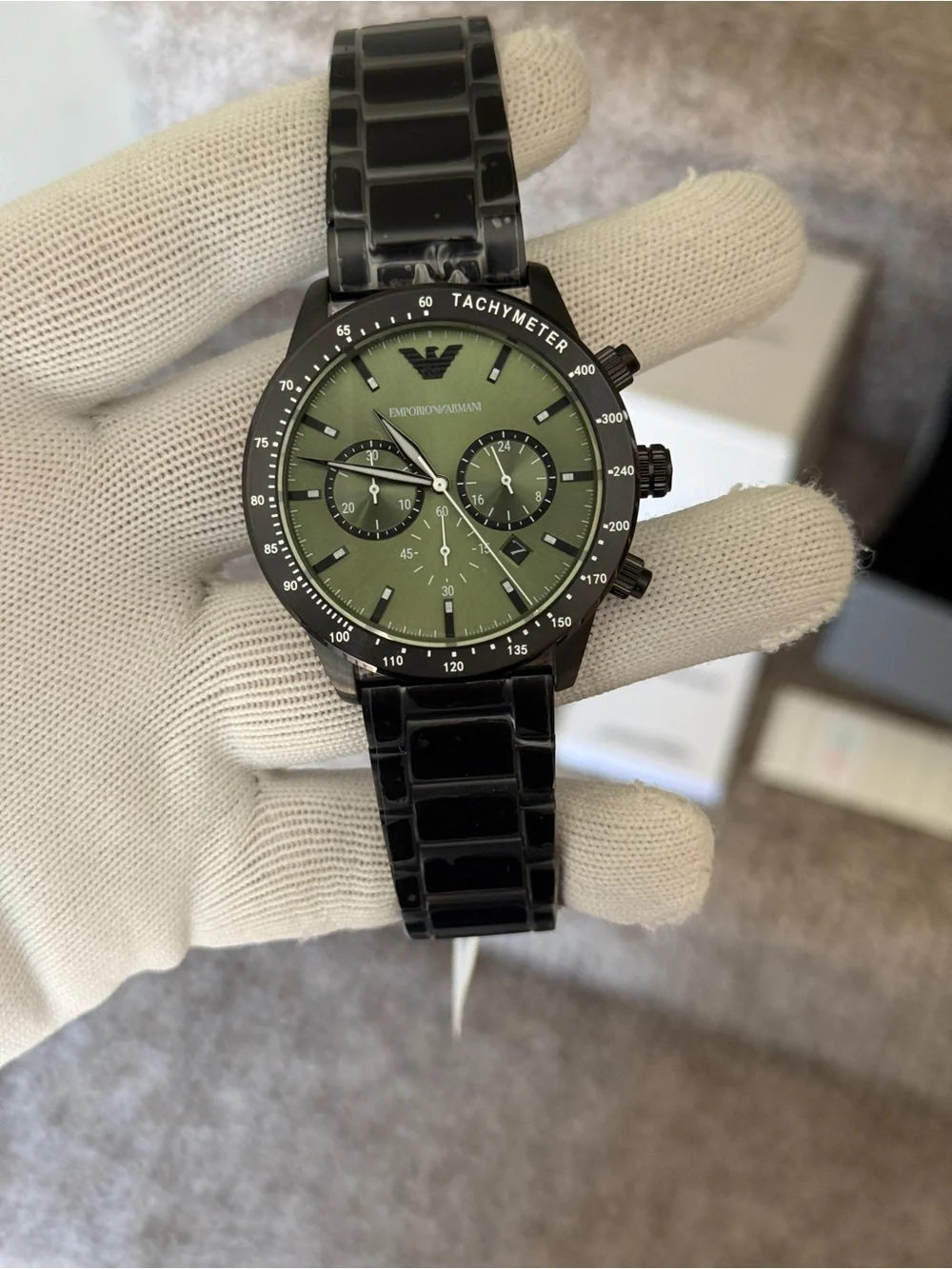 Emporio Armani Black mate with Green Chronograph dial Men's Watch